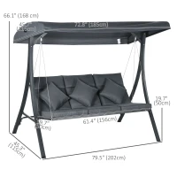 Outsunny 3-Person Patio Swing Chair, Outdoor Porch Swing Bench with Adjustable Canopy, Cushioned Seat, Dark Grey(m-3)