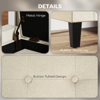 HOMCOM Storage Ottoman Bench Linen-Touch Fabric Tufted Chest Footstool with Flipping Top, Beige(m-5)