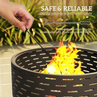 Outsunny 3-in-1 Fire Pit Φ23.8" x 15.4" Stainless Steel Outdoor Fire Bowl with Wood-Effect Fire Basket(m-5)