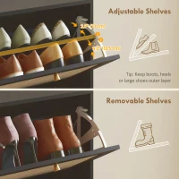 HOMCOM Rattan Shoe Storage Cabinet with 3 Flip Drawers and Adjustable Shelves, Entryway Shoe Cabinet for 18 Pairs, Black(m-5)