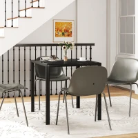 HOMCOM Square Kitchen Table for 2-4 People, Dining Table with Glass Top and Steel Legs for Dining Room, Black(m-8)