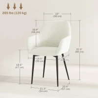 HOMCOM Dining Chairs Set of 2, Velvet-look Fabric Upholstered Kitchen Chairs with Backrest, Armrests and Steel Legs, Cream White(m-3)