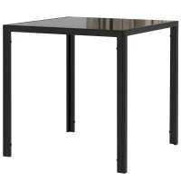 HOMCOM Square Kitchen Table for 2-4 People, Dining Table with Glass Top and Steel Legs for Dining Room, Black(m-2)