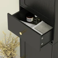 HOMCOM 67" Tall Bathroom Cabinet, Slim Bathroom Storage Cabinet with 2 Doors, Drawer and Adjustable Shelf, Black Wood Grain(m-10)