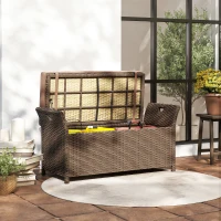 Outsunny 2-In-1 Outdoor Storage Bench, 29 Gallon Wicker Deck Box with Handles and Cushion, Tan(m-9)