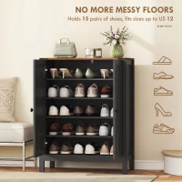 HOMCOM Shoe Cabinet with Barn Doors, Farmhouse Shoe Storage Cabinet with Adjustable Shelves, Holds up to 15 Pairs, Black(m-5)