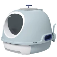 PawHut Cat Litter Box Toilet with Lid, Covered Litter Box with Scoop, Enclosed Drawer and Skylight, Blue(m-2)
