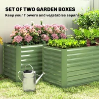 Outsunny Set of 2 Galvanized Metal Planters for Outdoor Plants, 4' x 2' x 2' Raised Garden Bed, Light Green(m-4)