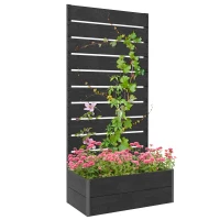 Outsunny Raised Garden Bed with Trellis, Freestanding Elevated Planter Box for Climbing Vines, 28" x 15" x 59", Black(m-11)