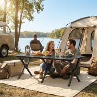 Outsunny 4ft Folding Camping Table, Waterproof Picnic Table with Roll Up Top and Metal Frame, Black(m-7)