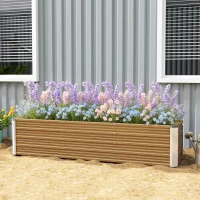 Outsunny 6' x 1.5' x 1.3' Galvanized Raised Garden Bed, Elevated Large Metal Planter Box w/ Install Gloves, Brown Wood Effect(m-8)