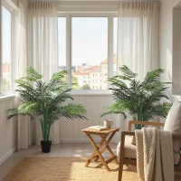 Outsunny 4FT Artificial Palm Tree Set of 2, Fake Tropical Tree with Lifelike Leaves, Faux Plant in Pot for Indoor Decoration, Green(m-10)