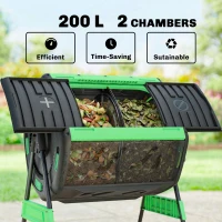 Outsunny Compost Bin Outdoor, 53 Gal Dual Chamber Tumbling Composter with Adjustable Vents, BPA Free Tumbling Composter, Green(m-4)
