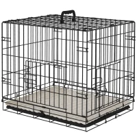 PawHut 24" Dog Crate with 2 Doors, Folding Metal Dog Cage with Soft Cushion, Removable Tray, Handle for Extra Small Dogs, Black(m-2)