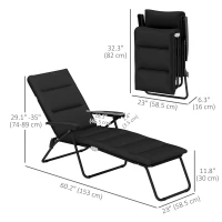 Outsunny Foldable Lounge Chair, Reclining Patio Sun Lounger with 6-Position Adjustable Back, Black(m-3)