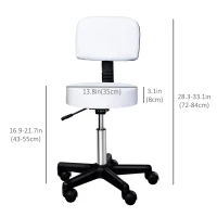 HOMCOM Adjustable Rolling Stool with Back, PU Leather Round Swivel Drafting Stool with Wheels for Kitchen, Salon Spa, Bar, Home Office, Massage, White(m-3)