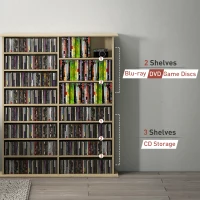 HOMCOM 8-Tier DVD Shelf with 12 Adjustable Shelves, Double CD Shelf, Holds 720 CDs, 396 DVDs or 396 Blu-rays, Natural Wood(m-9)
