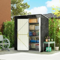 Outsunny 5 x 3 ft Outdoor Storage Shed, Lean-to Metal Garden Shed with Lockable Door and Vents, Dark Grey(m-8)