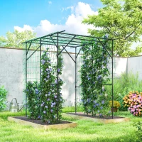 Outsunny Garden Arch Trellis, 6.4FT Tall Metal Plant Support Trellis Archway with Climbing Net for Climbing Plants(m-9)