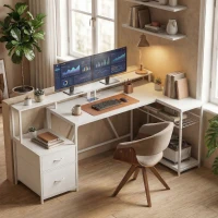 HOMCOM 76" Gaming Desk, Reversible Computer Table with RGB Lights, USB Ports, Monitor Stand and 2 Fabric Drawers, White(m-9)