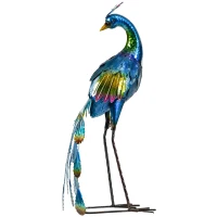 Outsunny Peacock Garden Statue Lawn Ornament Steel Garden Decor Bird Statue with Stakes 9.8" W x 11.4" D x 23.2" H Multi-coloured(m-2)