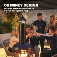 Outsunny Outdoor Fire Pit, Portable Wood Burning Firepit with Poker, Charcoal Grid, Modern Chimney Design Fireplace, Black(m-4)