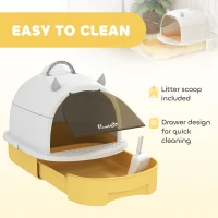 PawHut Cat Litter Box with Lid, Front Door Flap, Scoop, Handle, Easy Clean, for Small and Medium Cats, Yellow(m-5)