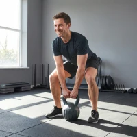 Soozier Kettlebell, 26 lbs Kettle Bell with Non-Slip Handle for Home Gym, Weight Lifting and Strength Training, Grey(m-1)