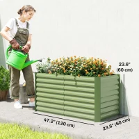 Outsunny Set of 2 Galvanized Metal Planters for Outdoor Plants, 4' x 2' x 2' Raised Garden Bed, Light Green(m-3)