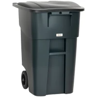 Outsunny Outdoor Garbage Bin with Lid and Wheels, 53 Gallon Large Trash Can Garbage Can with Handle for Patio, Yard, Dark Grey(m-11)