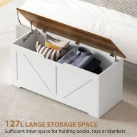 HOMCOM 39.4 Inches Storage Chest, Storage Trunk with 2 Safety Hinges for Living Room, Brown and White Wood Grain(m-4)