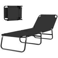 Outsunny Outdoor Folding Lounge Chair, Steel Tanning Chair with Reclining Back, Breathable Mesh for Beach, Yard, Patio, Black(m-2)