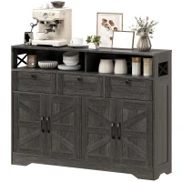 HOMCOM Sideboard, Buffet Cabinet with 4 Barn Doors and 3 Drawers, Coffee Bar Cabinet with Adjustable Shelves, Dark Brown(m-2)