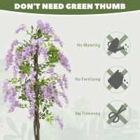 HOMCOM 5.9FT Fake Wisteria Tree with Natural Wood Trunk, Artificial Plant in Nursery Pot, Greenery Tall Faux Floor Plant Purple(m-5)
