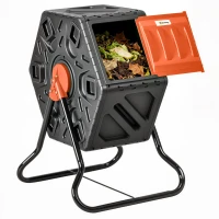 Outsunny Rotating Composter, Compost Bin with 24 Vents and Steel Legs, 17 Gallon, Orange(m-11)