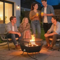 Outsunny 20" Outdoor Fire Pit, Foldable Propane Firepits with Lid, Portable Firepit for Patio Backyard Camping, Black(m-1)