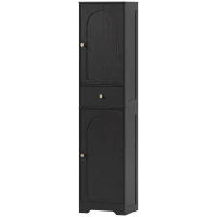 HOMCOM 67" Tall Bathroom Cabinet, Slim Bathroom Storage Cabinet with 2 Doors, Drawer and Adjustable Shelf, Black Wood Grain(m-2)