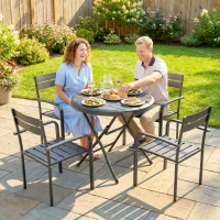 Outsunny Foldable Round Patio Table for 4, Outdoor Dining Table with HDPE Tabletop and Steel Frame, Dark Grey(m-9)