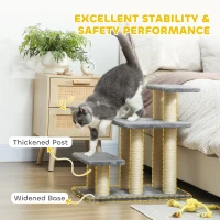 PawHut Cat Stairs with 2 Sisal Scratching Post for High Bed Couch, Adjustable 3-Tier Pet Stairs, White & Grey(m-4)