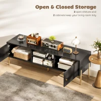 HOMCOM TV Stand for TVs up to 65", Entertainment Center with 2 Open Shelves, 2 Cabinets and Steel Legs for Living Room, Black(m-5)