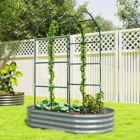 Outsunny Galvanised Raised Garden Bed with Arched Trellis, 5 x 3 x 6ft Metal Outdoor Planter Box with Open Bottom, Silver(m-8)
