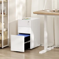 Vinsetto 3 Drawer Filing Cabinet, Lockable Steel Office Storage Cabinet with Hanging Bar for Letter, A4, Legal Files, White(m-1)