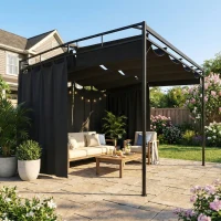 Outsunny 10' x 10' Retractable Pergola Canopy, Outdoor Pergola with Curtains, Metal Garden Gazebo Sun Shade Shelter for Patio(m-8)