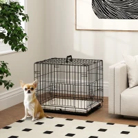 PawHut 24" Dog Crate with 2 Doors, Folding Metal Dog Cage with Soft Cushion, Removable Tray, Handle for Extra Small Dogs, Black(m-8)