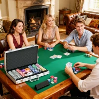 SPORTNOW 300-Piece Poker Chips Set, Poker Set with Mat, Chips, Two Card Decks, Dealer, Five Dices(m-10)