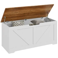 HOMCOM 39.4 Inches Storage Chest, Storage Trunk with 2 Safety Hinges for Living Room, Brown and White Wood Grain(m-11)