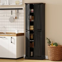 HOMCOM 72" Pantry Cabinet, Farmhouse Freestanding Kitchen Storage Cabinet with Adjustable Shelves for Dining Room, Black(m-8)