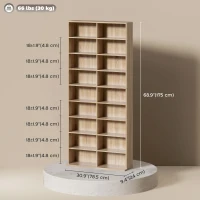 HOMCOM 9-Tier DVD Shelf with 18 Compartments and 14 Adjustable Shelves, Holds 640 CDs, 360 DVDs or 430 Blu-rays, Natural Wood(m-3)