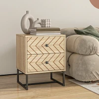 HOMCOM Modern Nightsta, Bedside Table with Drawers, Side End Table with Metal Legs for Bedroom, Zig Zag Design, Natural(m-10)