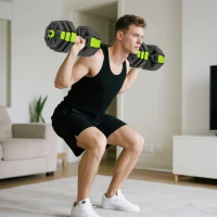 Soozier 6-in-1 Adjustable Dumbbell Set, Used as Kettlebell, Barbell, Dumbbell, Push-Up Stand, 55lbs Free Weights Set, Green(m-1)